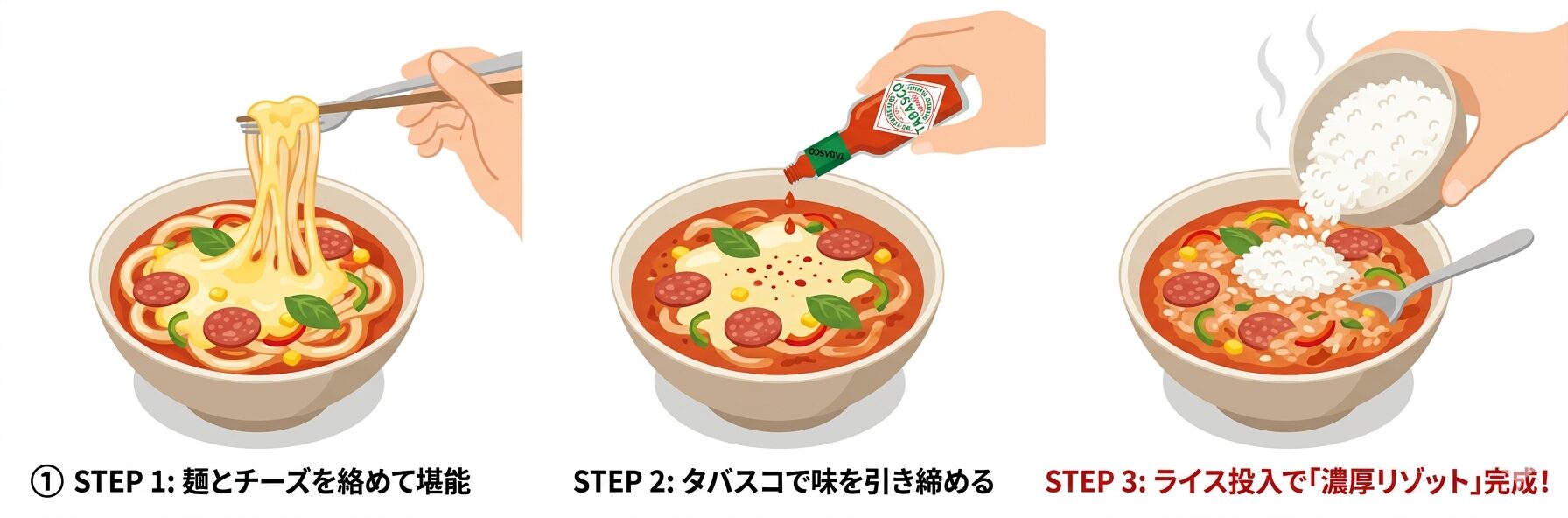 はなまるうどんピザうどんの「追い飯リゾット」攻略3ステップ
